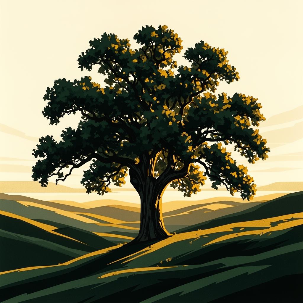 Single oak tree serigraph